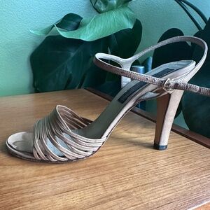 Women's Made in Italy Nude Leather Open-Toe Strappy High Heel Sandal S 6 Bruschi